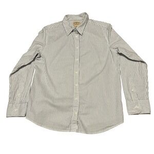 Blue Mountain Womens Striped Button Down Shirt Blue White Long Sleeve Cotton